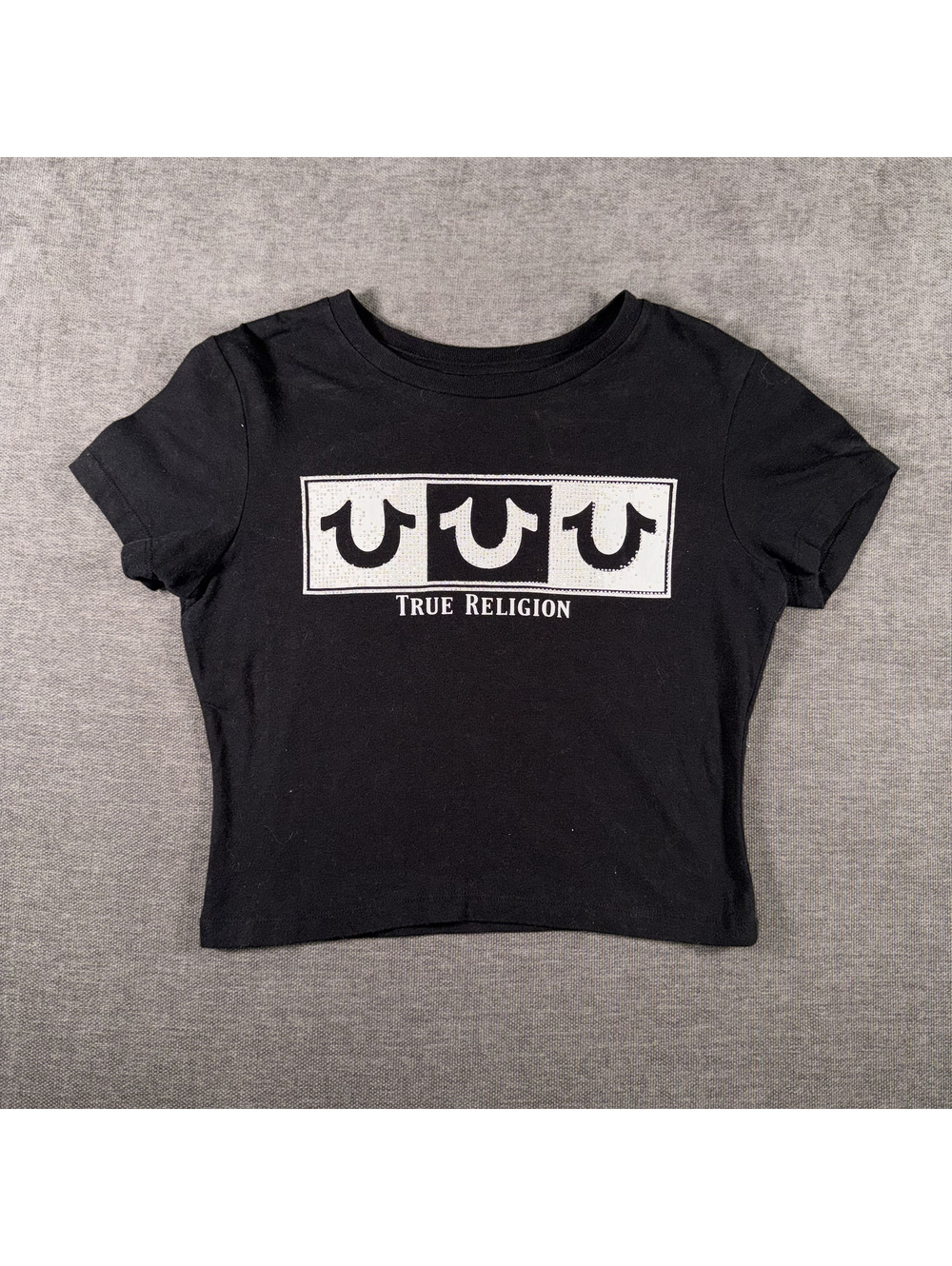 True Religion Black Cotton Crop T-Shirt Small
